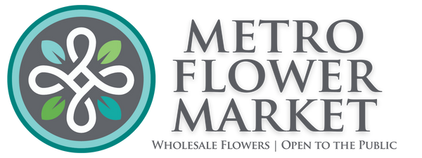 Logo of Metro Flower Market with a decorative element and text on a white background.